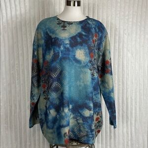 YESNO Women blue floral print Oversized wool blend Pullover Sweater sz L